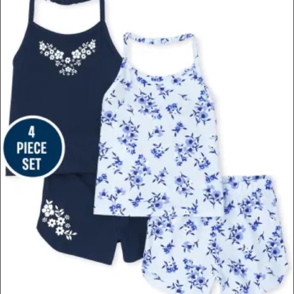 2 for 30✨Toddler Girls Floral Halter 4-Piece Set - Tidal